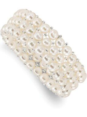 Elegant 6-7mm Freshwater Pearl & Glass Beaded 3-Row Stretch Bracelet